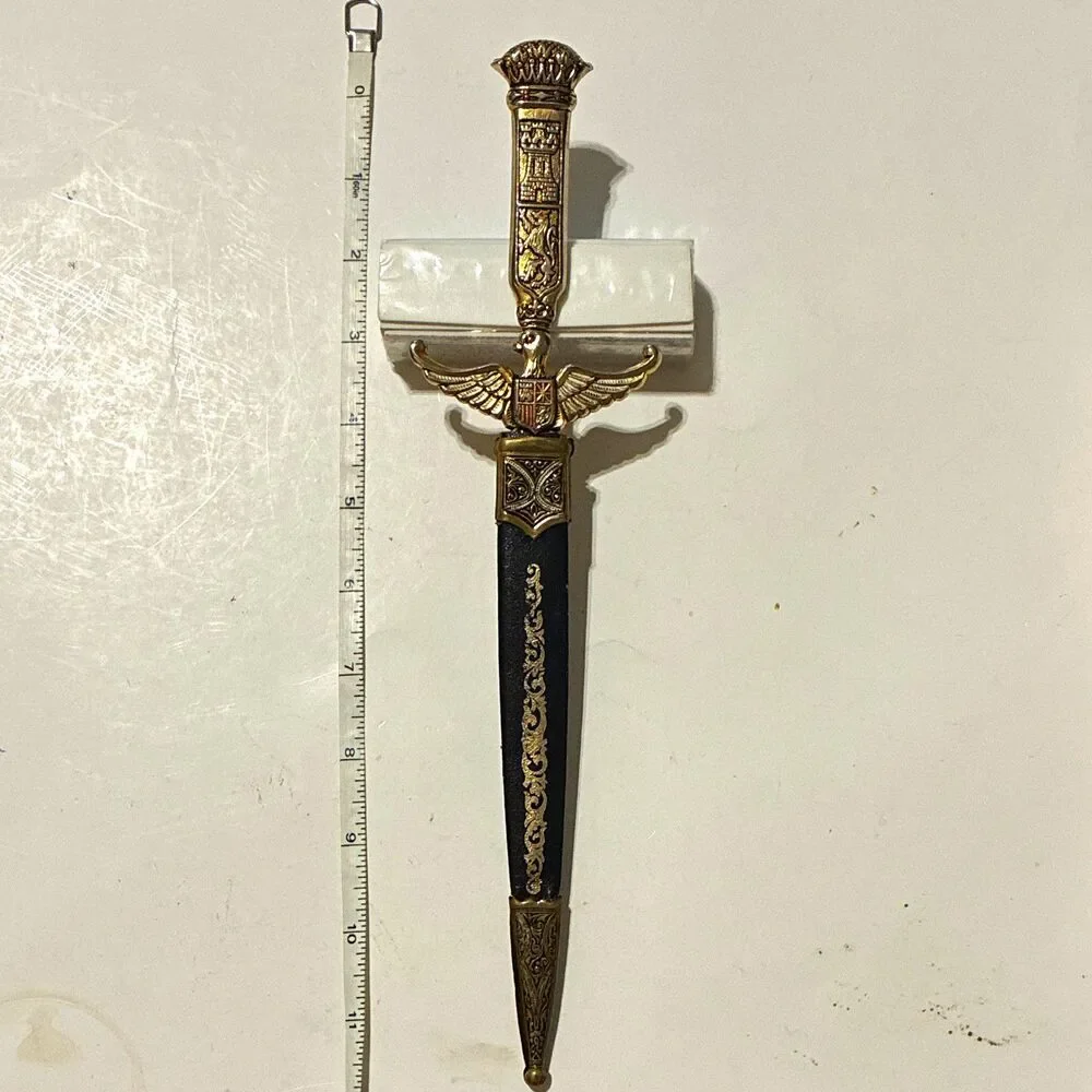Vintage Spanish Toledo Style Decorative Dagger Letter Opener With Sheath 11.5”